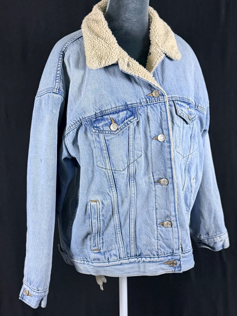 Gap Shawl Jean Jacket Women M Sherpa Lined Blue Button up Cabincore Outdoors